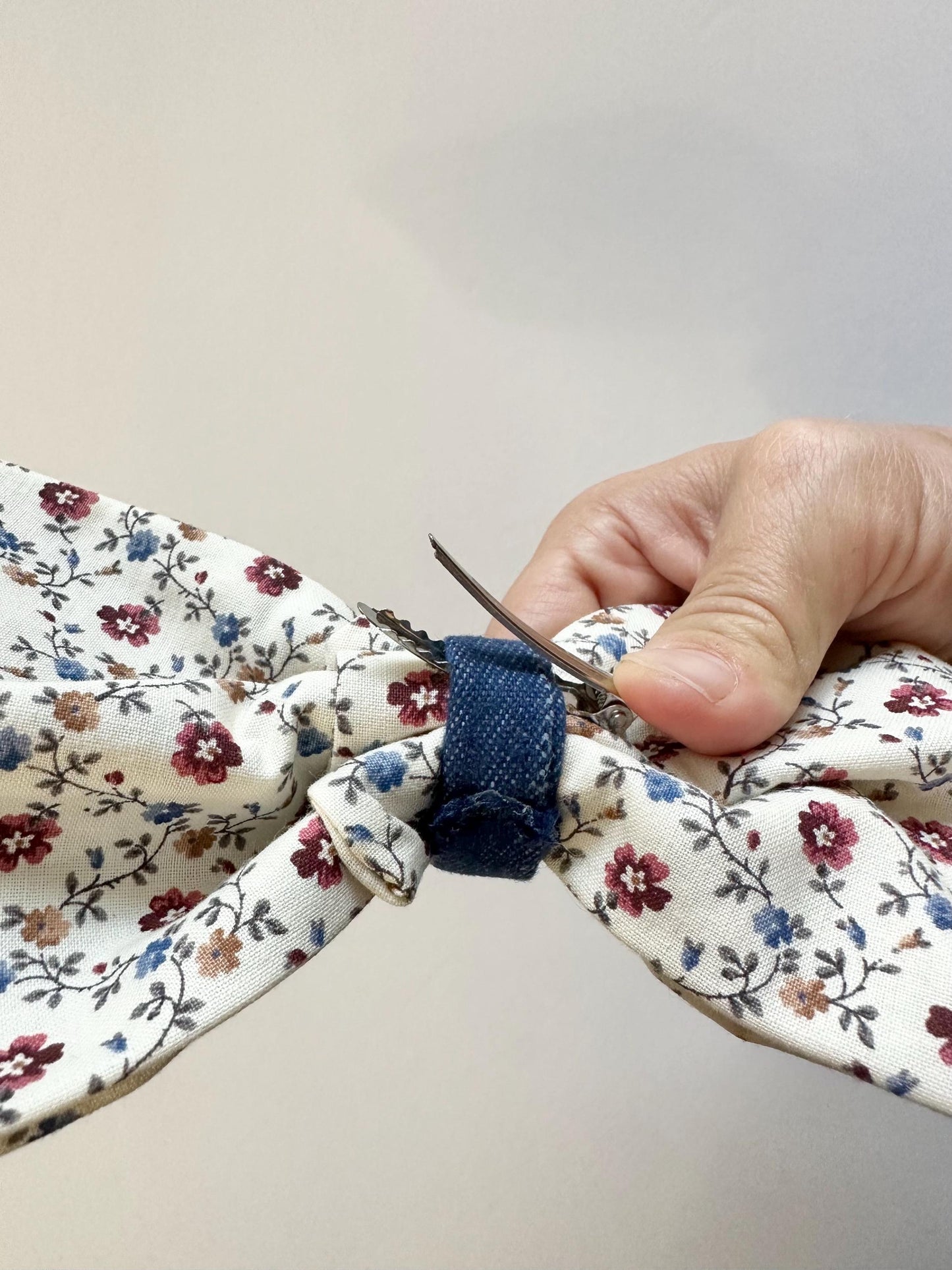 Big Cotton Floral Print Hair Bow Alligator Clip Attachment