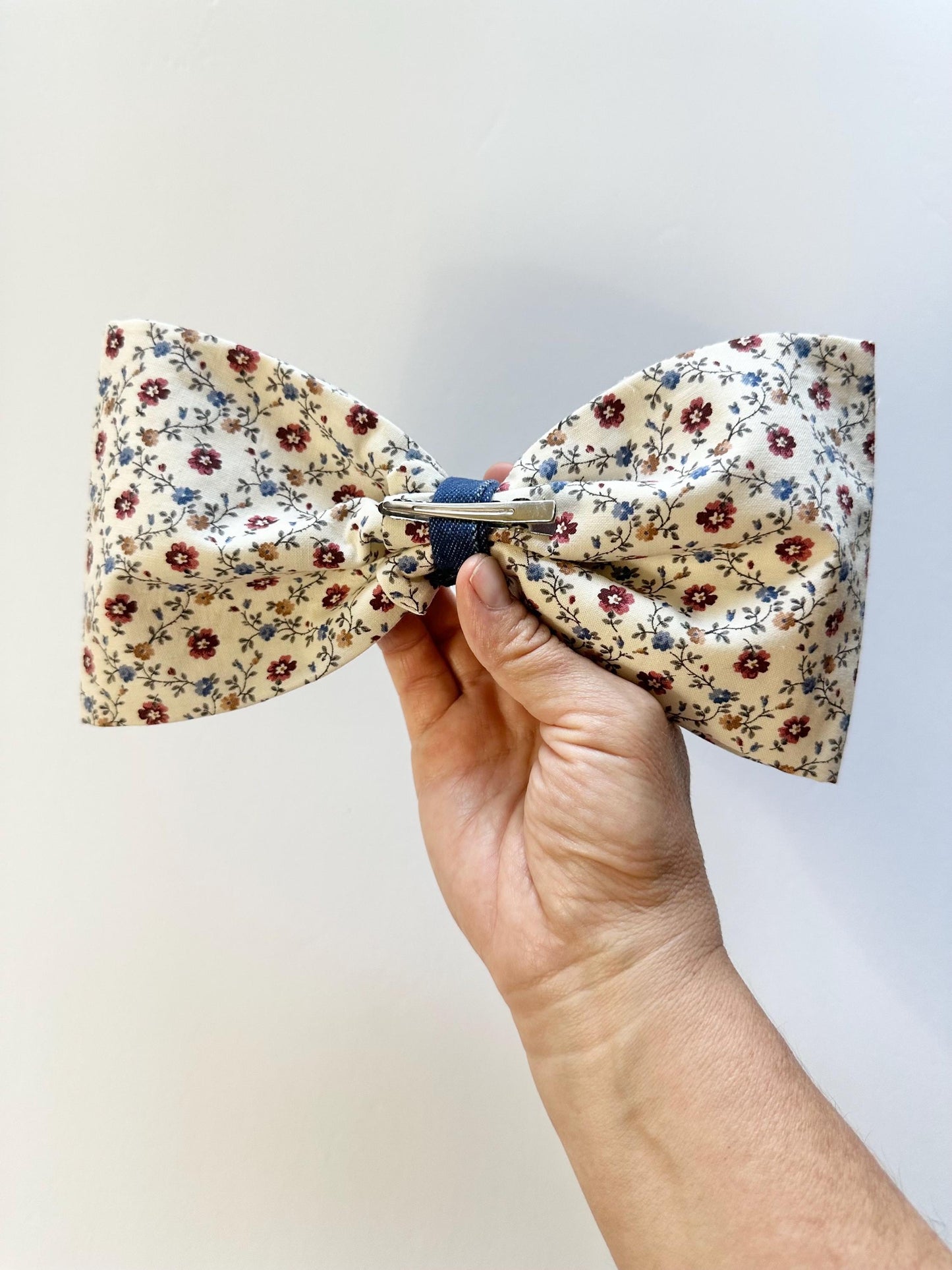 Big Cotton Floral Print Hair Bow Alligator Clip Attachment
