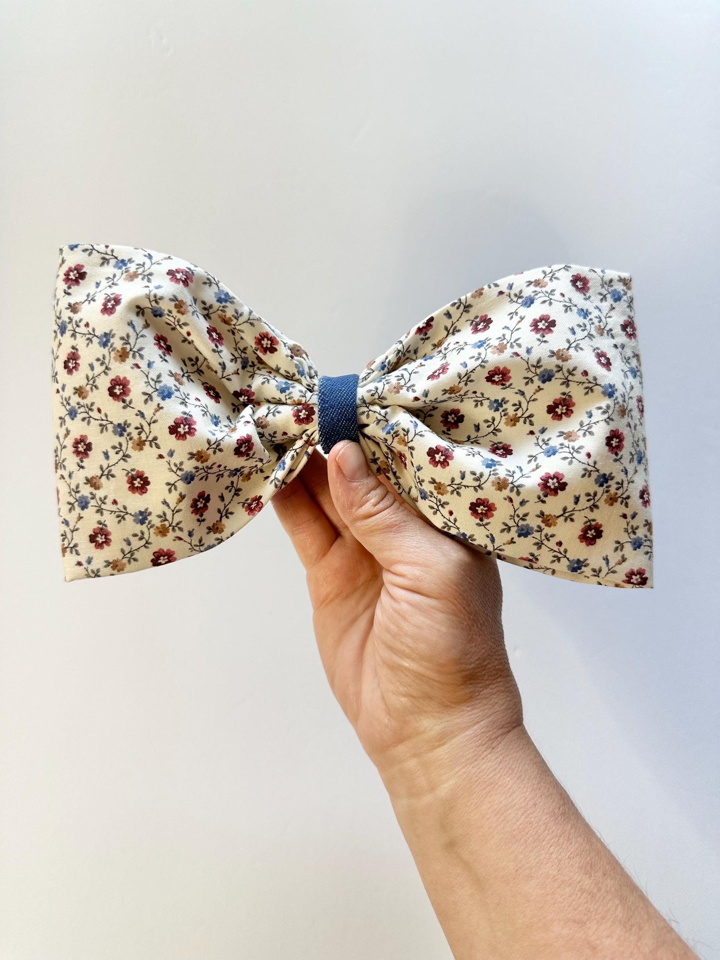 Big Cotton Floral Print Hair Bow Alligator Clip Attachment