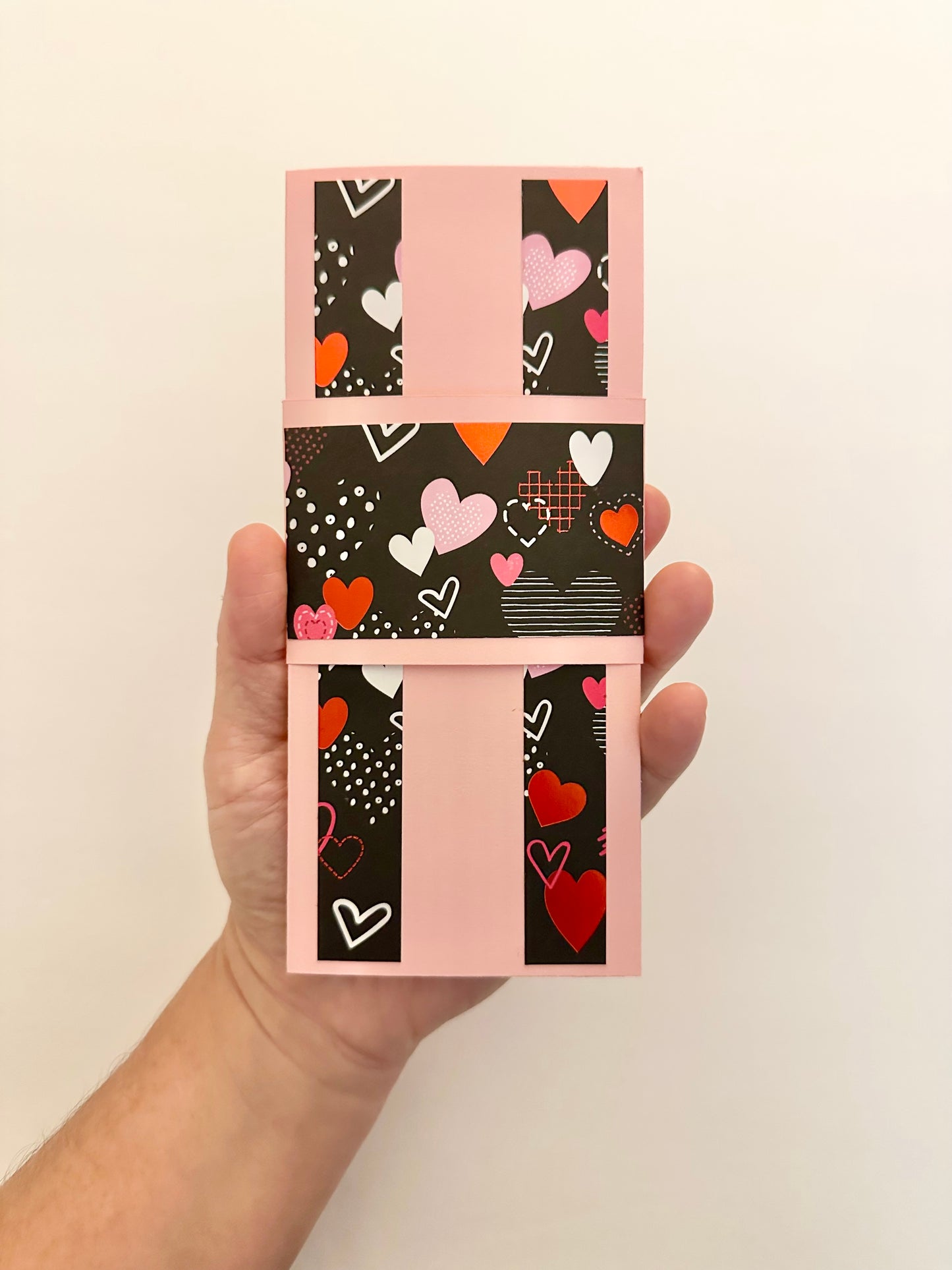 Handmade Light Pink Gift Envelope with Heart Pattern Belly Band – Fits Cash, Gift Certificates & Checks