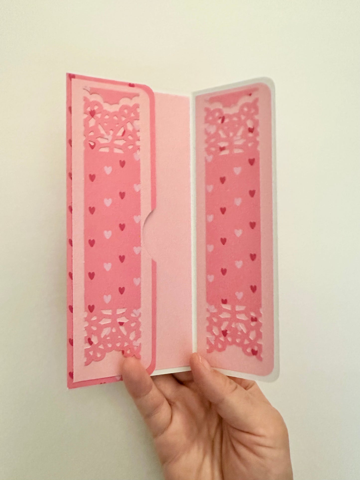 Handmade Light Pink Gift Envelope with Heart Pattern Belly Band – Fits Cash, Gift Certificates & Checks