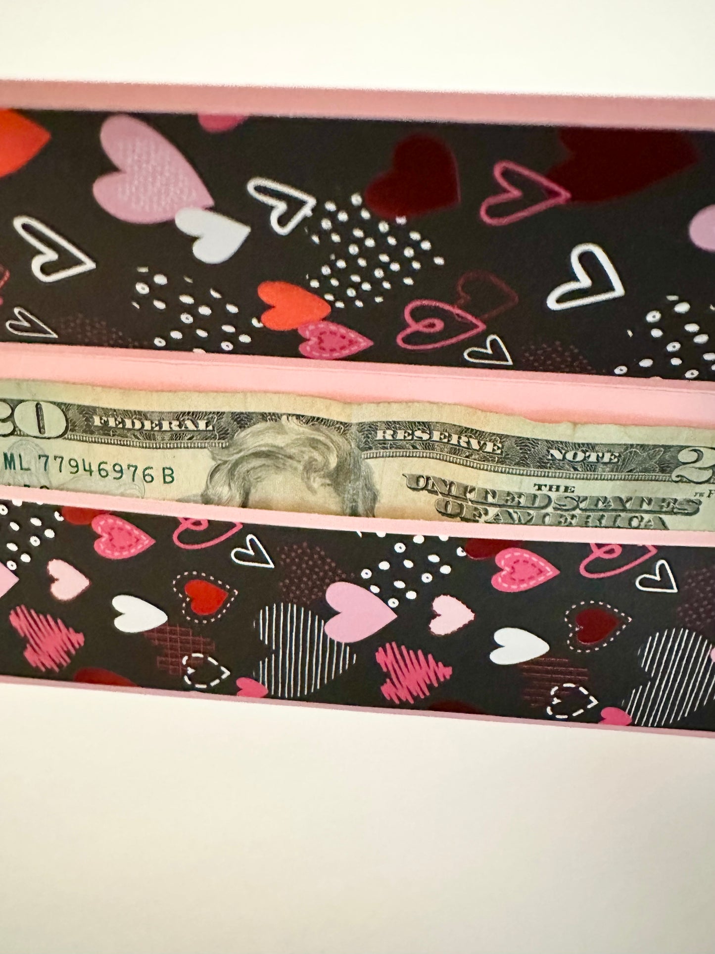Handmade Light Pink Gift Envelope with Heart Pattern Belly Band – Fits Cash, Gift Certificates & Checks