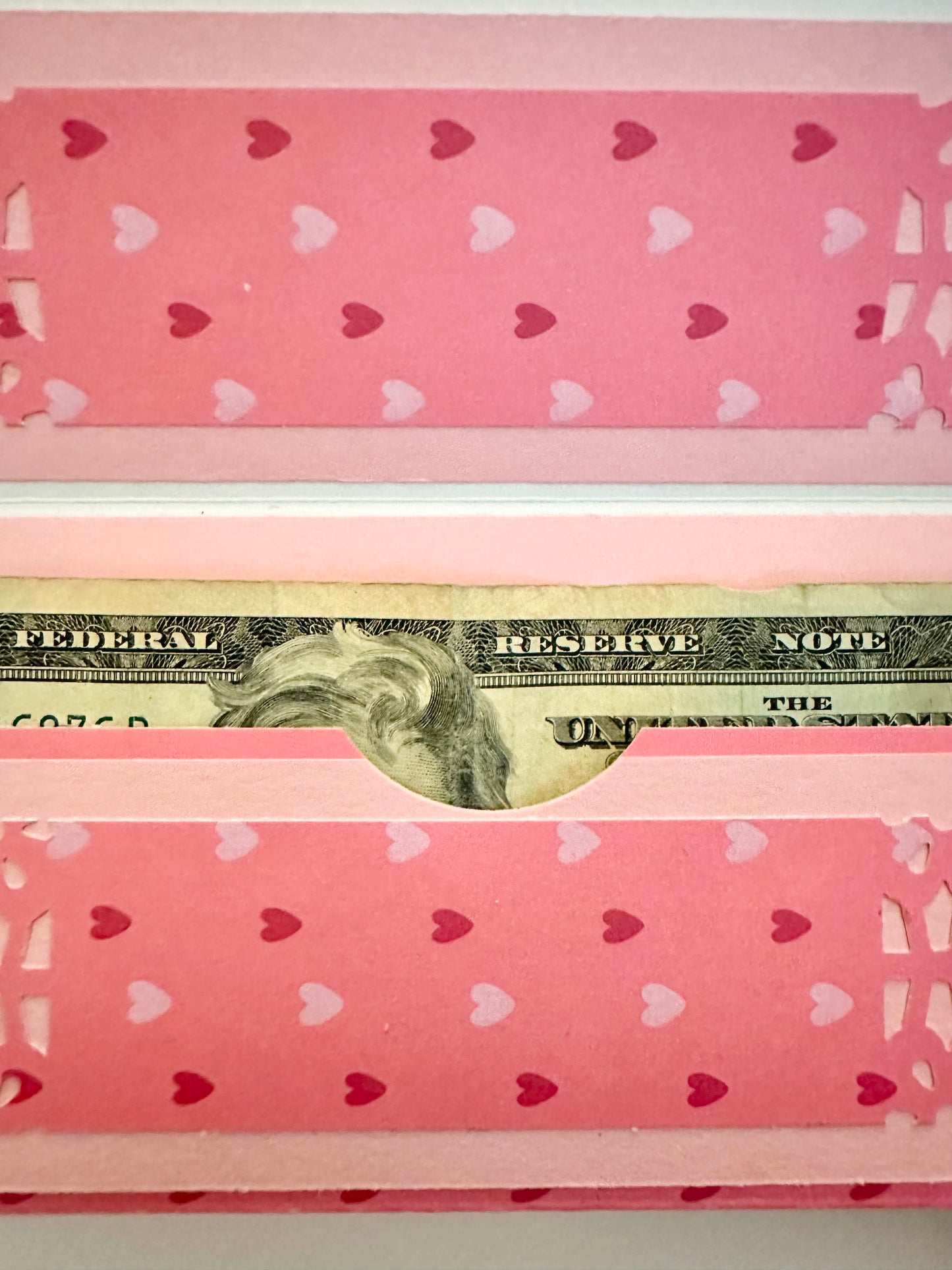Handmade Light Pink Gift Envelope with Heart Pattern Belly Band – Fits Cash, Gift Certificates & Checks