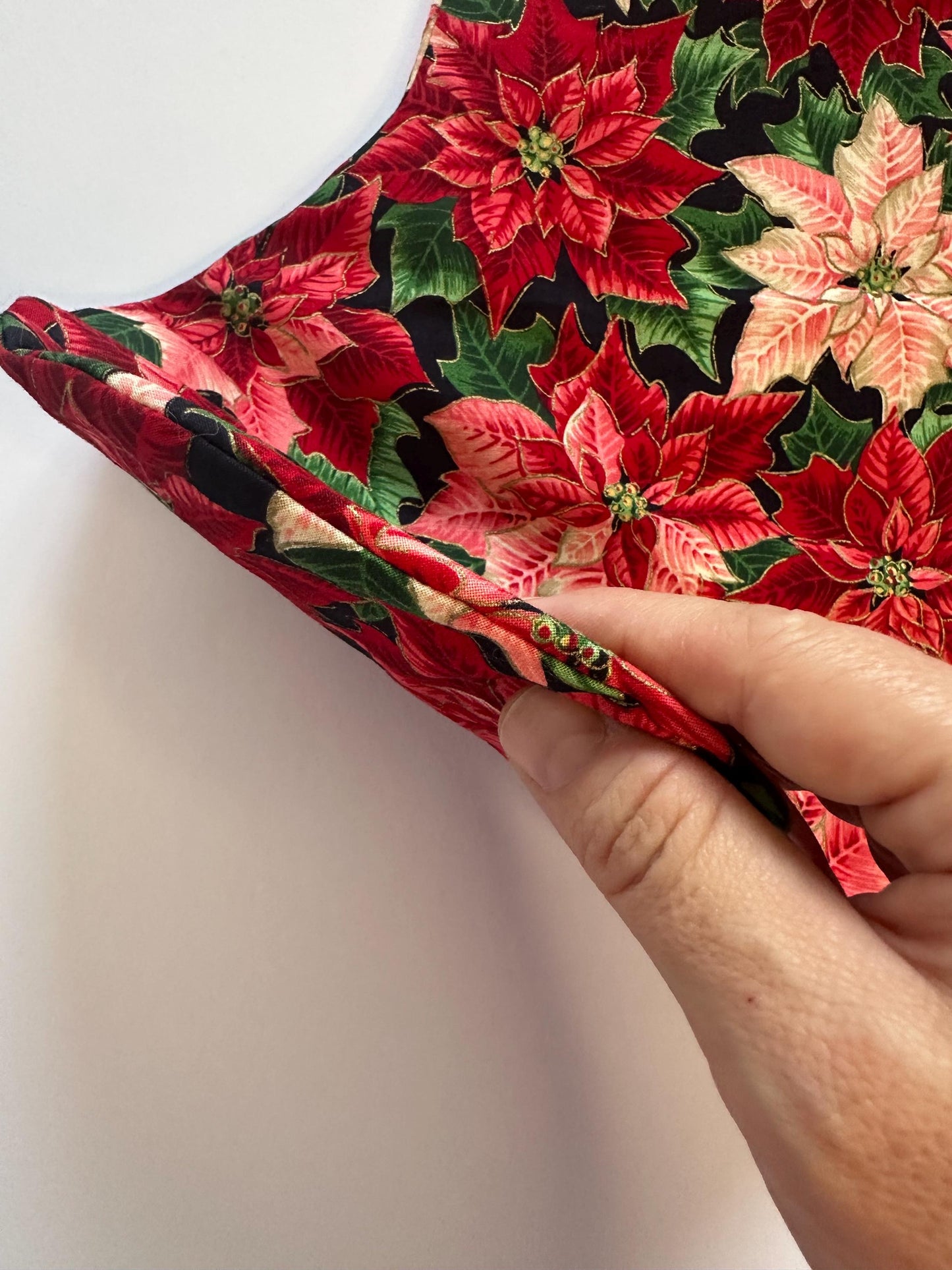 Handmade Red Poinsettia Christmas Stocking – Large, Lined & Festive Holiday Decor