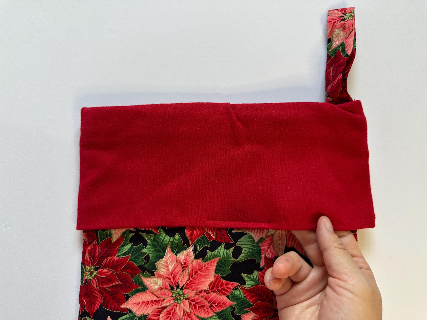 Handmade Red Poinsettia Christmas Stocking – Large, Lined & Festive Holiday Decor