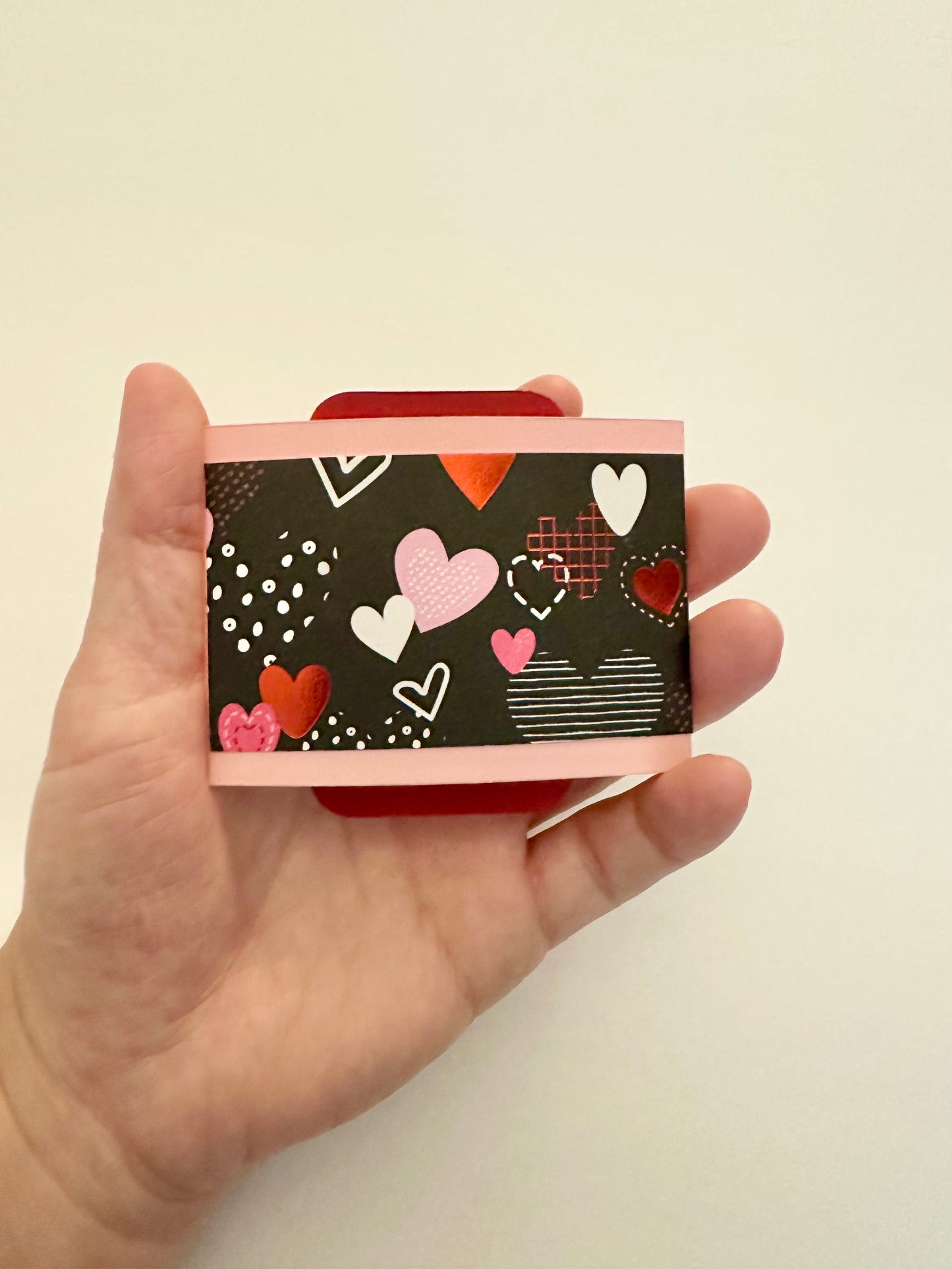 Handmade Light Pink Gift Envelope with Heart Pattern Belly Band – Fits Cash, Gift Certificates & Checks