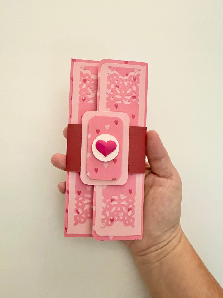 Handmade Light Pink Gift Envelope with Heart Pattern Belly Band – Fits Cash, Gift Certificates & Checks