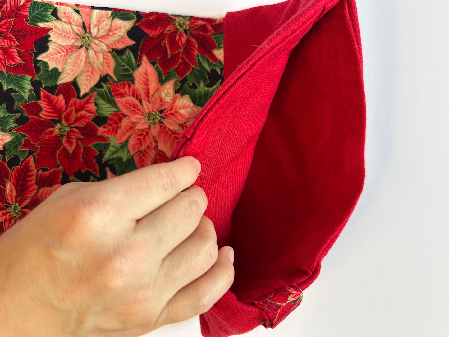 Handmade Red Poinsettia Christmas Stocking – Large, Lined & Festive Holiday Decor