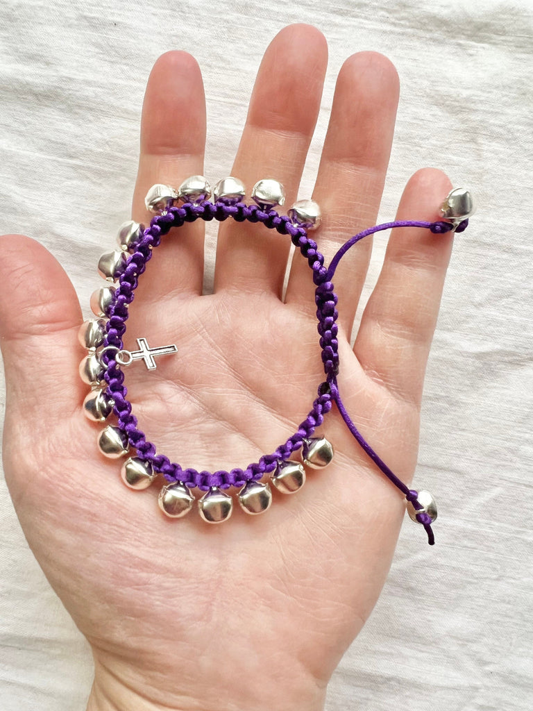 Purple Braided Charm Bracelet, Adjustable Purple Faith Bracelet, Purple Braided Bracelet, Purple Toddler Anklet, Purple Macrame Bracelet,