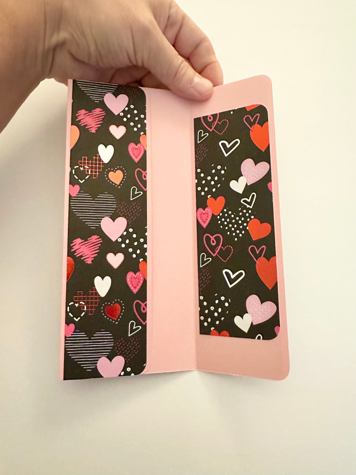 Handmade Light Pink Gift Envelope with Heart Pattern Belly Band – Fits Cash, Gift Certificates & Checks