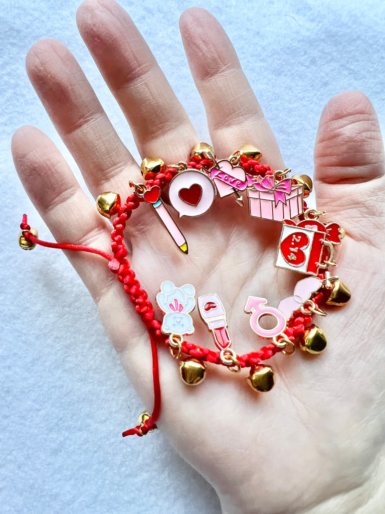 Handmade Woven Red Macramé Charm Bracelet – Adjustable, Elegant & Thoughtfully Crafted