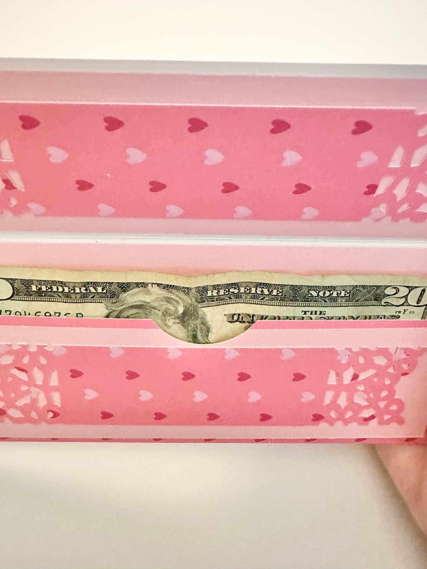 Handmade Light Pink Gift Envelope with Heart Pattern Belly Band – Fits Cash, Gift Certificates & Checks