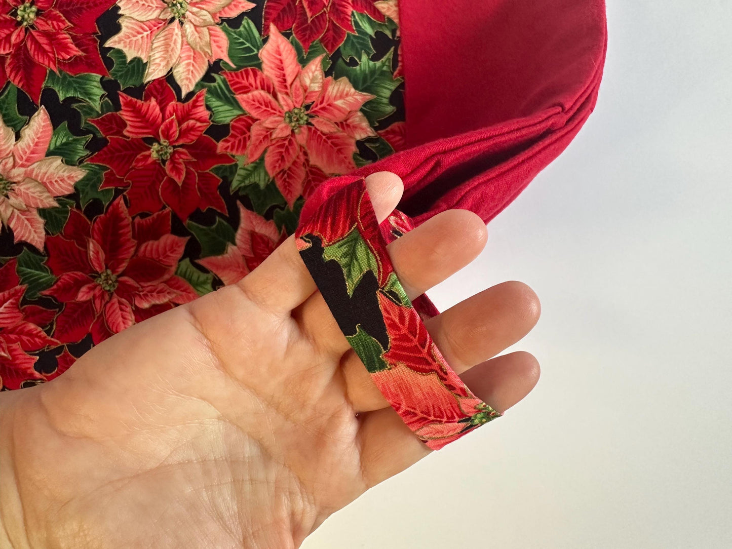 Handmade Red Poinsettia Christmas Stocking – Large, Lined & Festive Holiday Decor