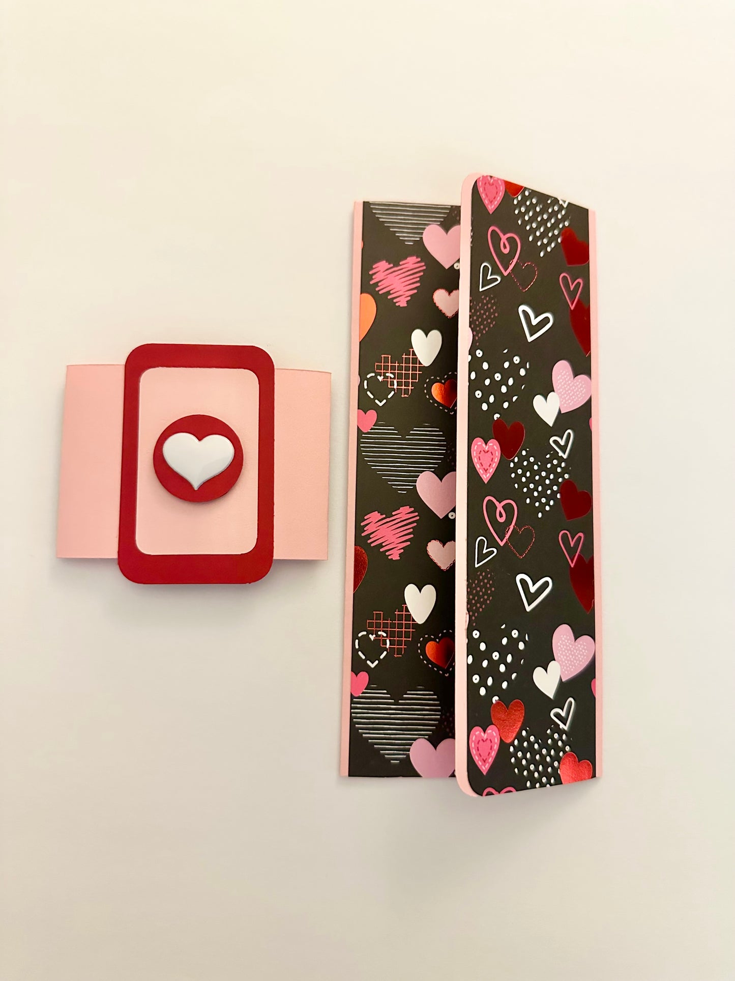 Handmade Light Pink Gift Envelope with Heart Pattern Belly Band – Fits Cash, Gift Certificates & Checks