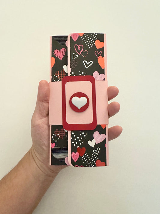 Handmade Light Pink Gift Envelope with Heart Pattern Belly Band – Fits Cash, Gift Certificates & Checks