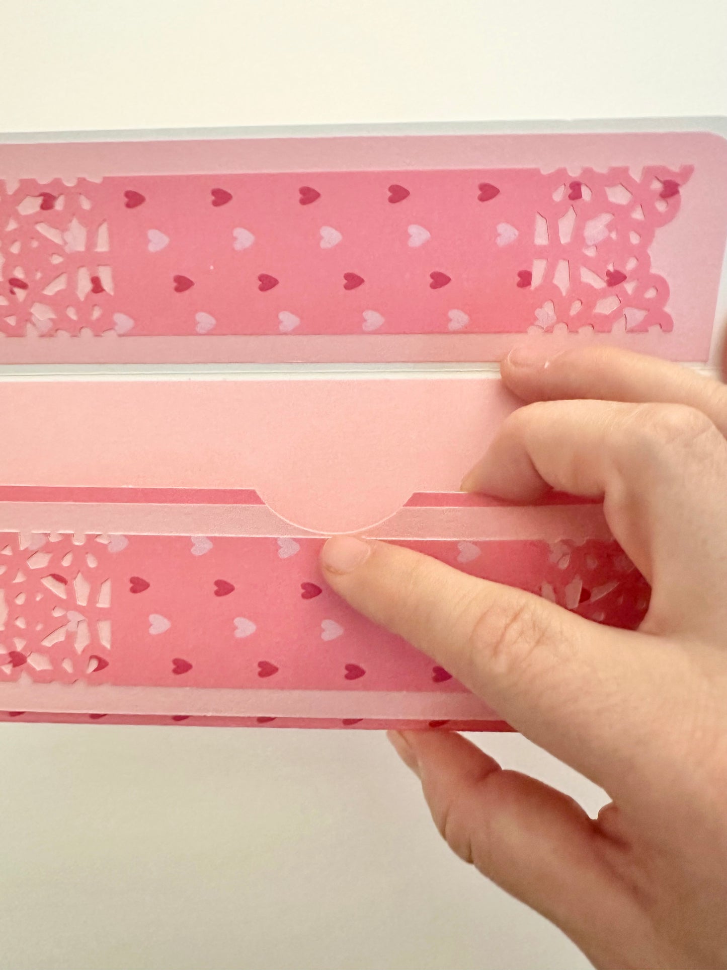 Handmade Light Pink Gift Envelope with Heart Pattern Belly Band – Fits Cash, Gift Certificates & Checks
