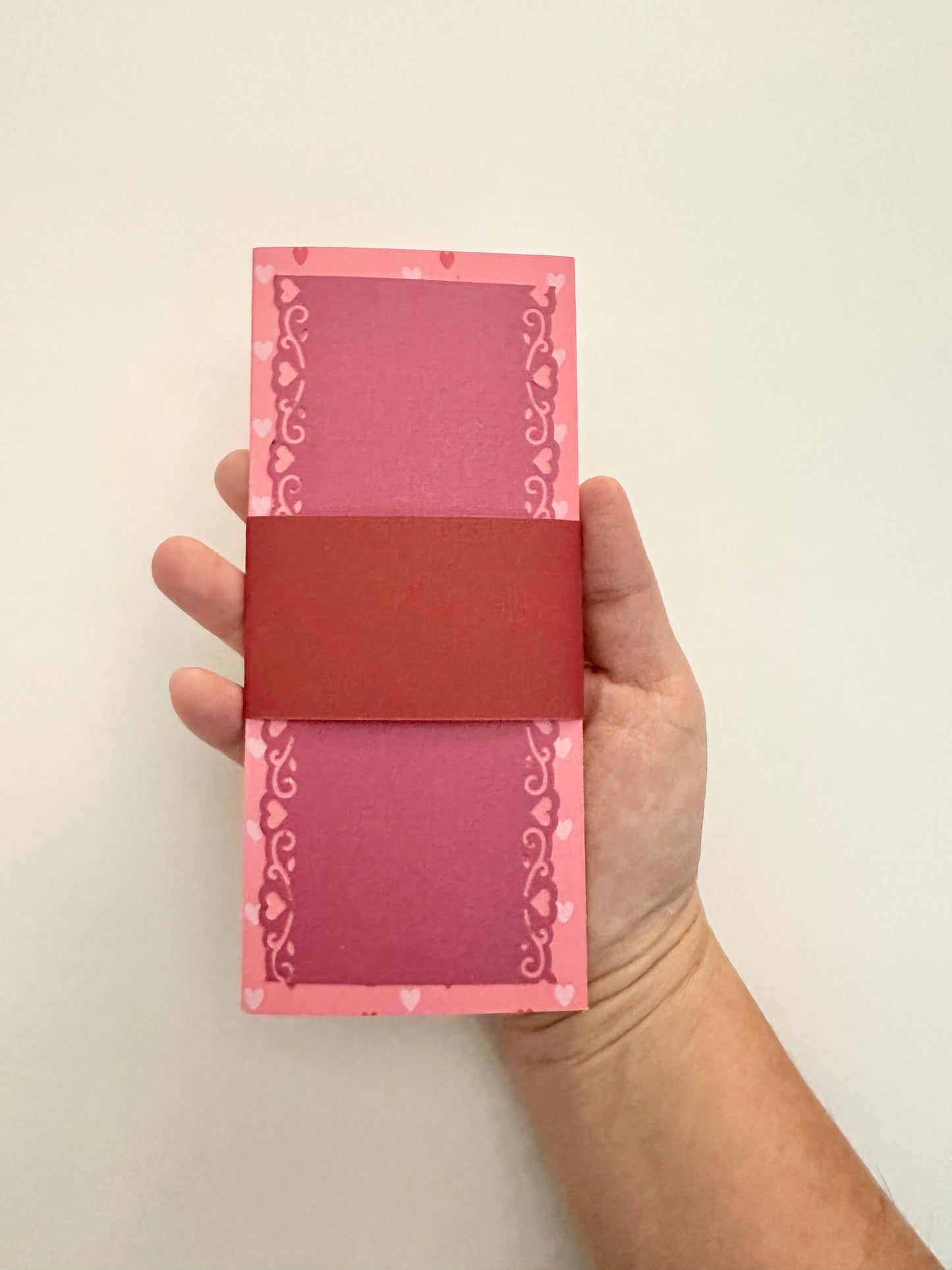 Handmade Light Pink Gift Envelope with Heart Pattern Belly Band – Fits Cash, Gift Certificates & Checks