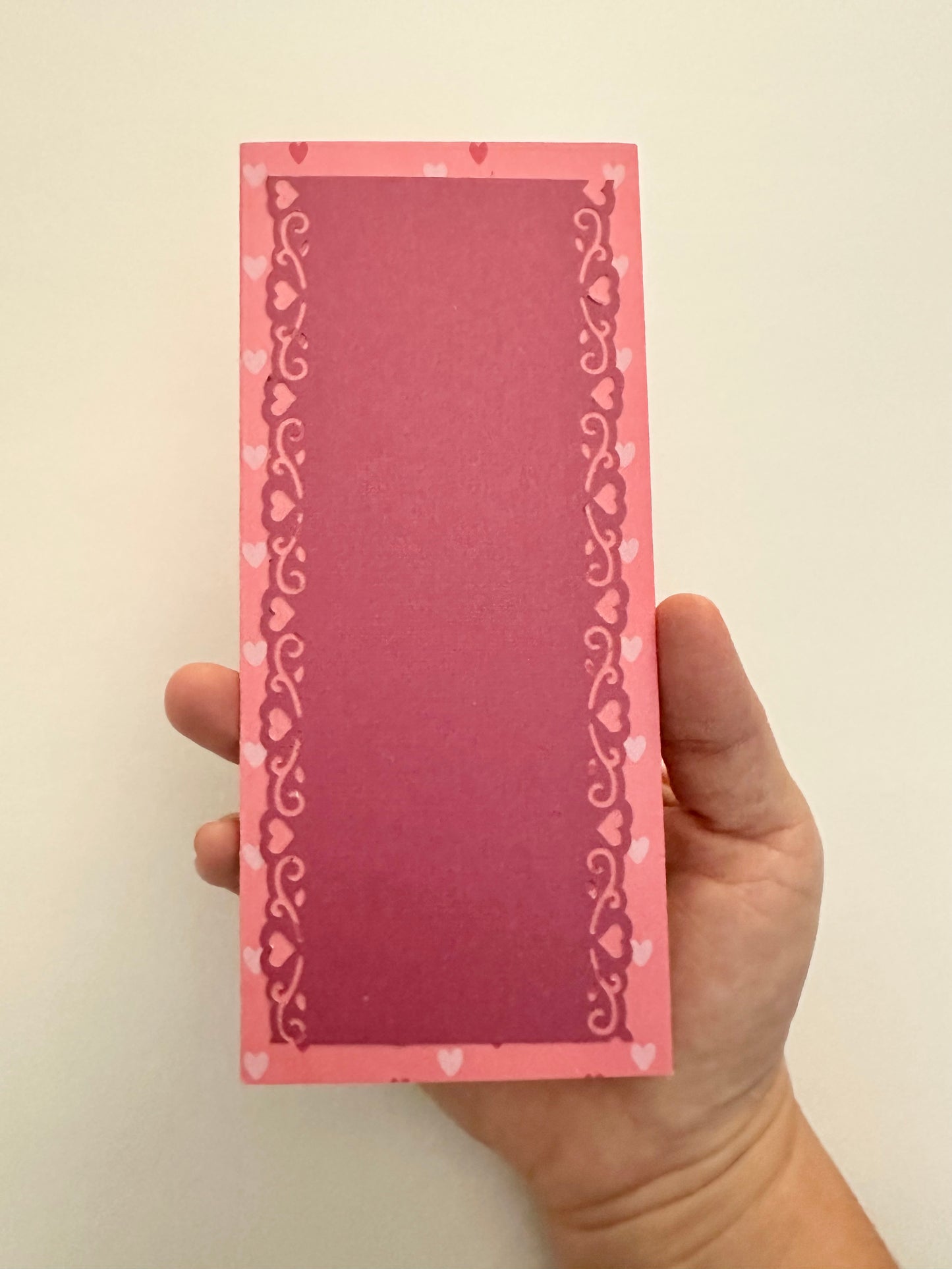 Handmade Light Pink Gift Envelope with Heart Pattern Belly Band – Fits Cash, Gift Certificates & Checks