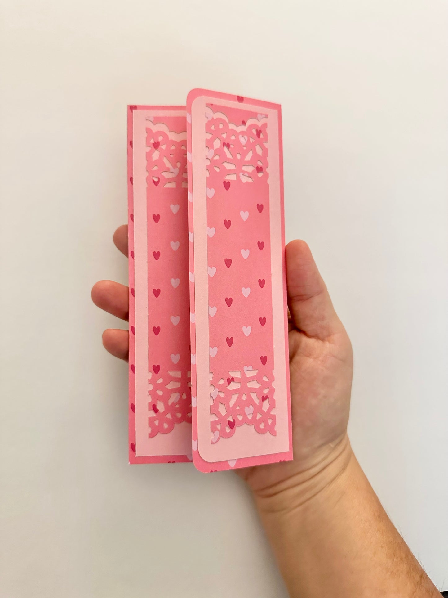 Handmade Light Pink Gift Envelope with Heart Pattern Belly Band – Fits Cash, Gift Certificates & Checks