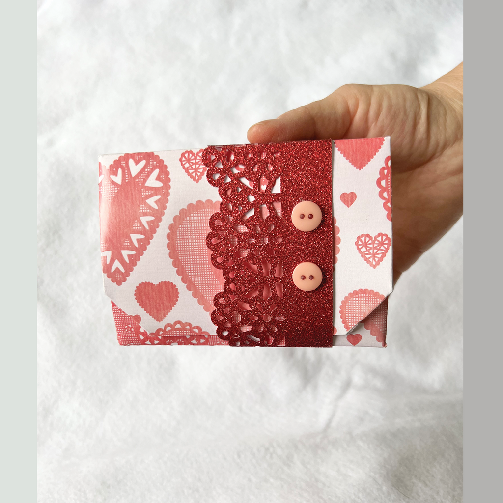 Handmade Red & White Origami Gift Box – Elegant, Glittery and Decorative Packaging