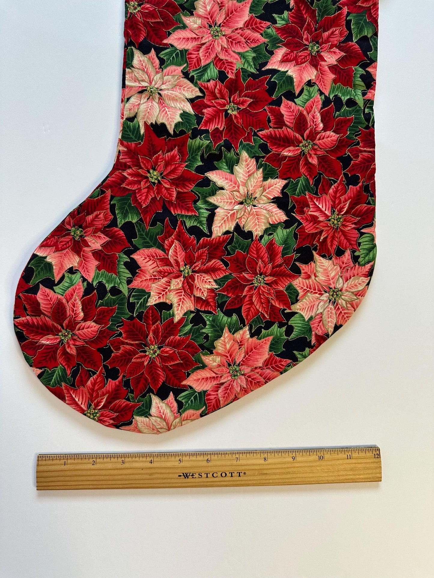Handmade Red Poinsettia Christmas Stocking – Large, Lined & Festive Holiday Decor