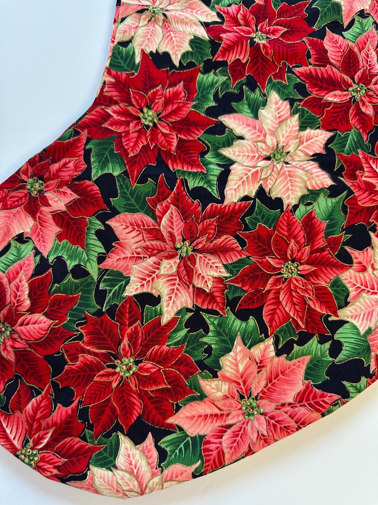 Handmade Red Poinsettia Christmas Stocking – Large, Lined & Festive Holiday Decor
