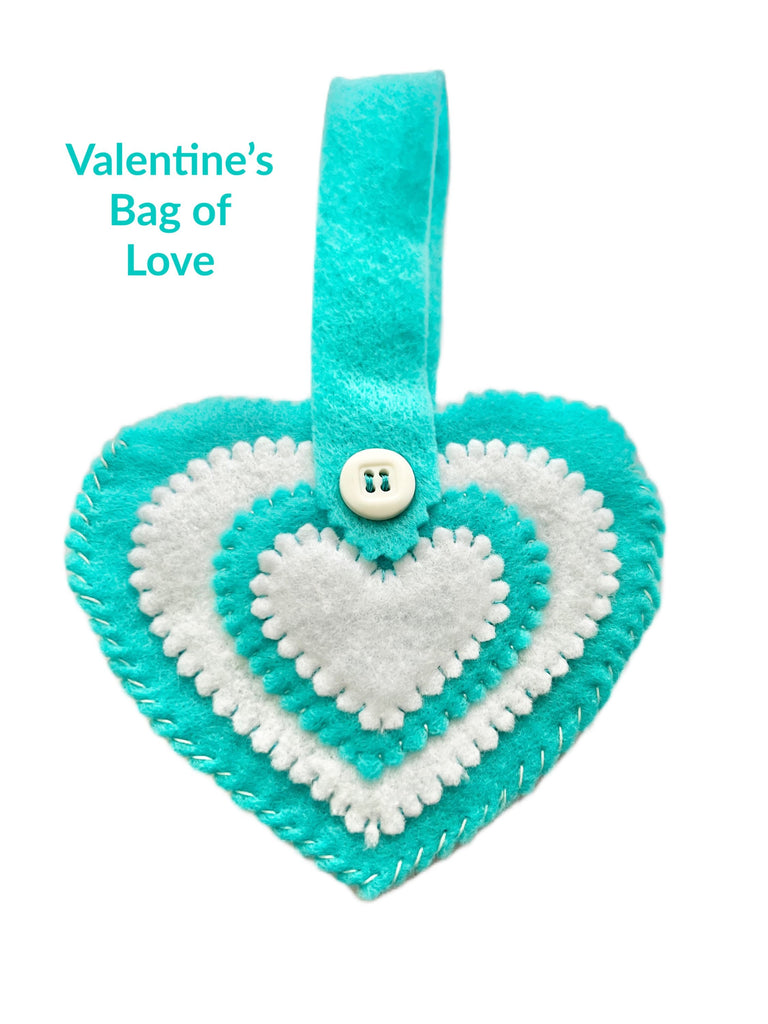 Valentines Heart Bag, Valentines Gift Bag, Valentines Gift for Her, Valentine for Child, Blue Valentines Pouch, Children’s Valentine