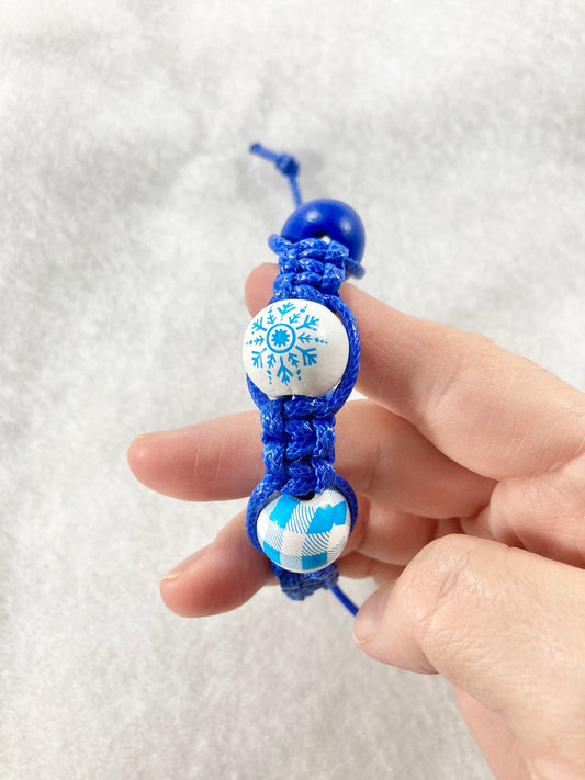 Blue Bracelet, Large Bead Bracelet, Blue and White Bracelet, Christmas Bracelet, Christmas Gift, Snowflake Bracelet
