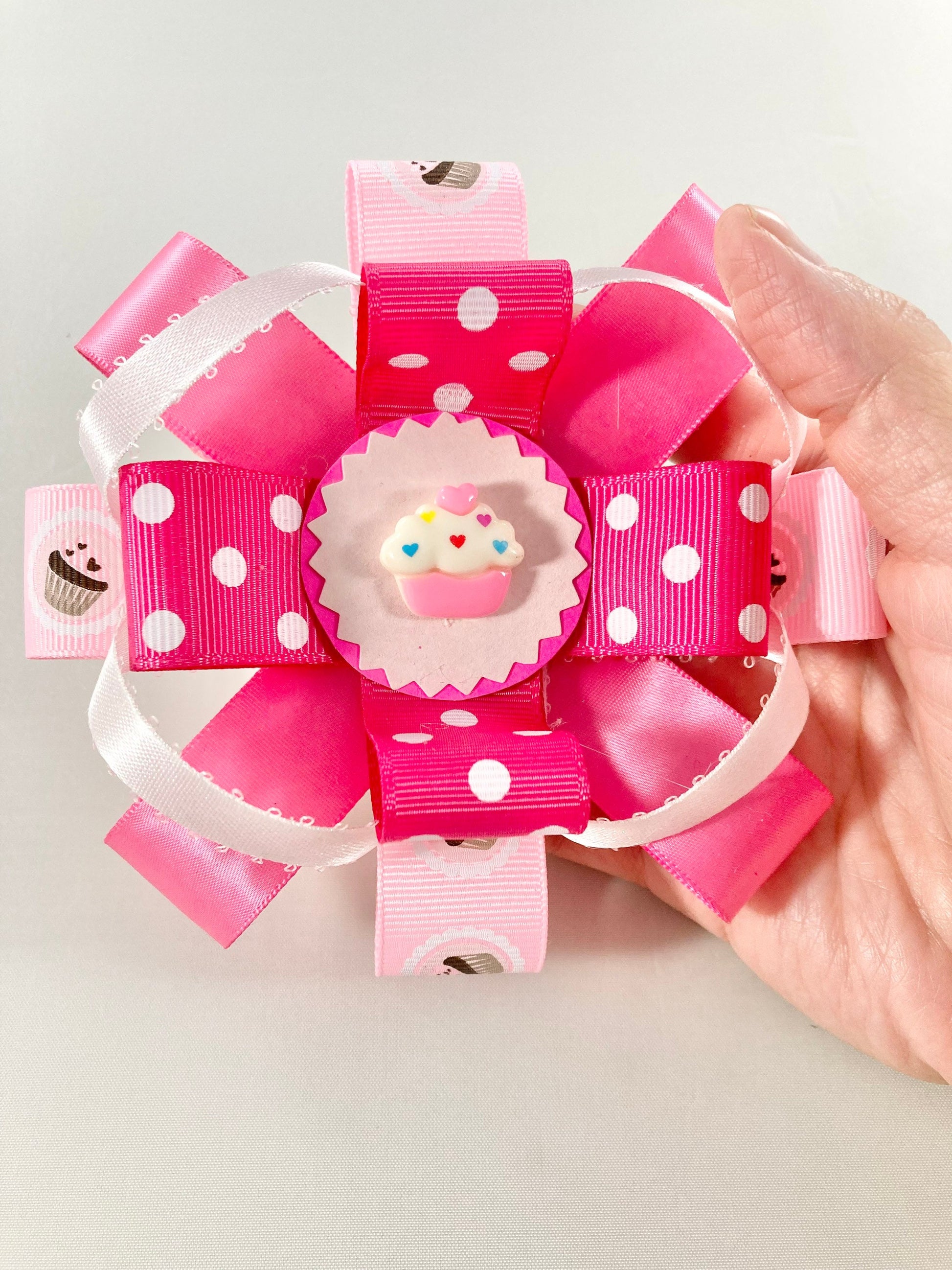 Pink Cupcake Hair Bow, Pink Cupcake Hairbow, Pink Bow for Little Girl, Cupcake Bow, Cupcake Hair Clip, Gift for Little Girl