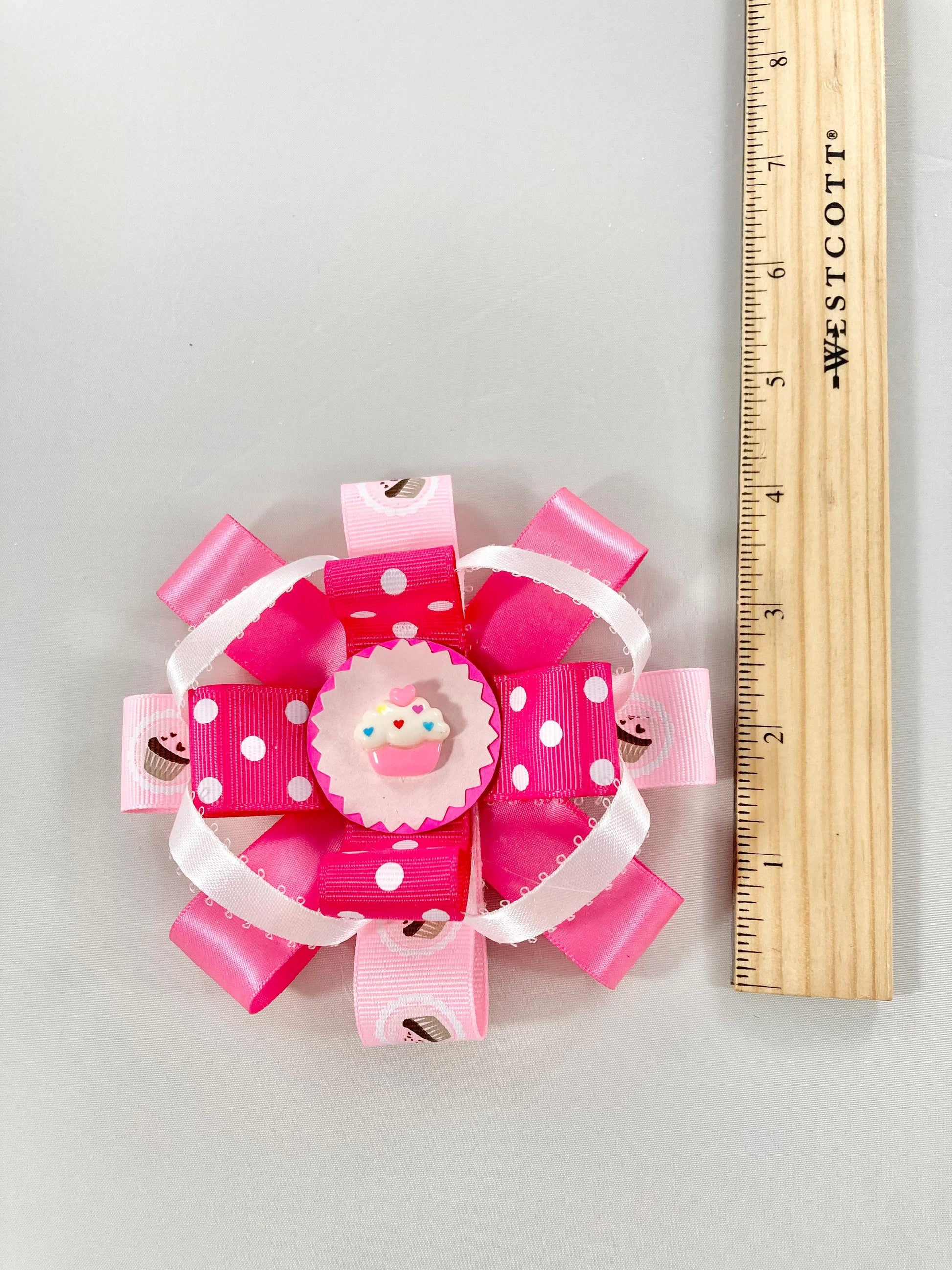 Pink Cupcake Hair Bow, Pink Cupcake Hairbow, Pink Bow for Little Girl, Cupcake Bow, Cupcake Hair Clip, Gift for Little Girl