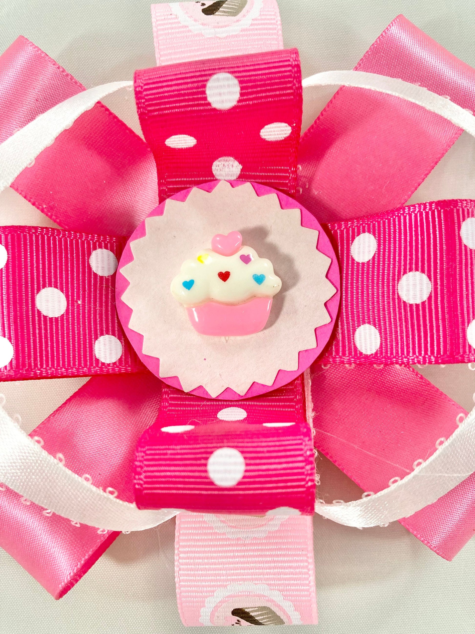 Pink Cupcake Hair Bow, Pink Cupcake Hairbow, Pink Bow for Little Girl, Cupcake Bow, Cupcake Hair Clip, Gift for Little Girl