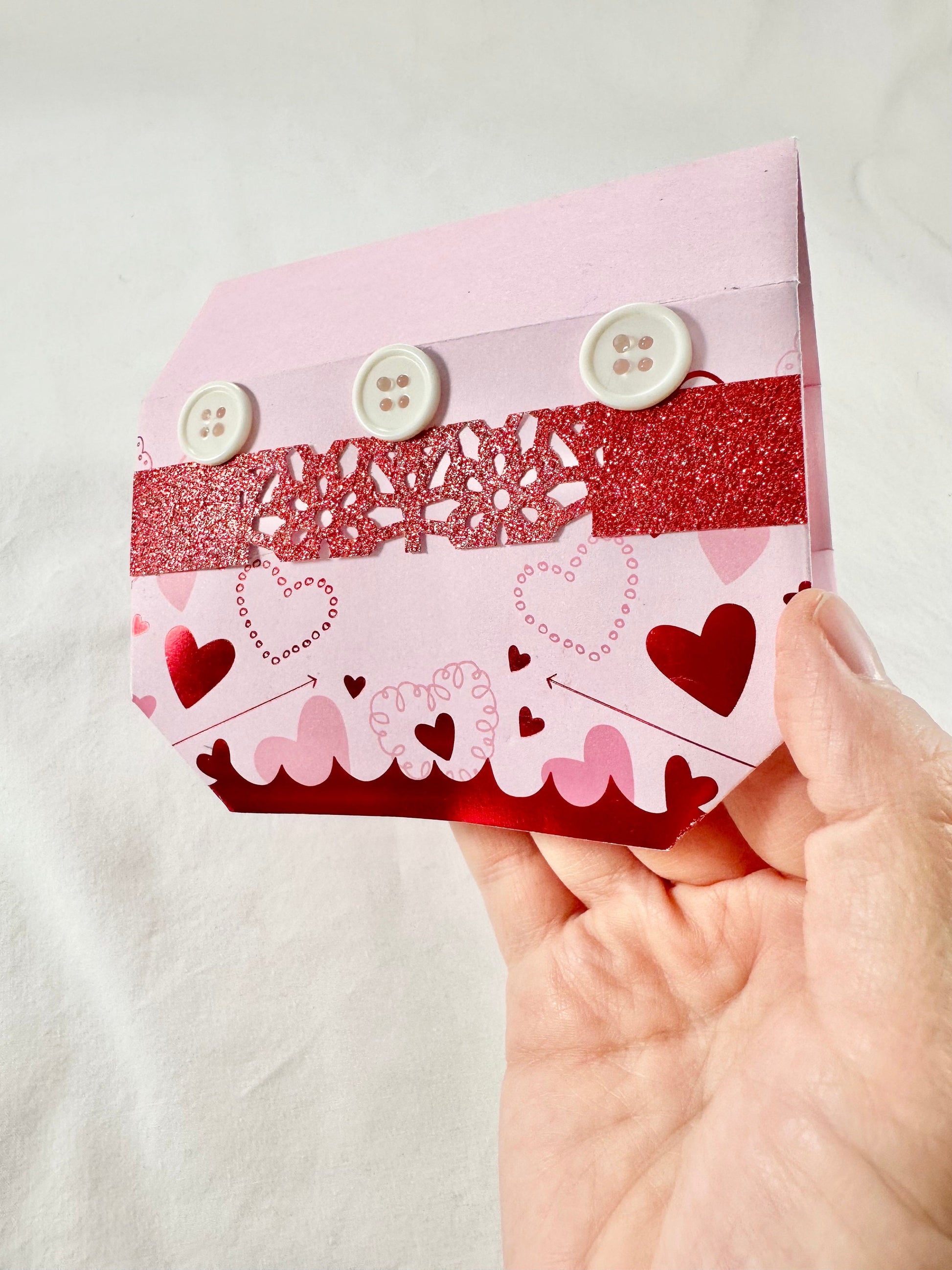 Red Pink Origami Gift Box, Glittery Gift Box, Gift for Her, Folded Gift Box, Handmade Gift Box, Origami Gift for Mom, Gift for Daughter