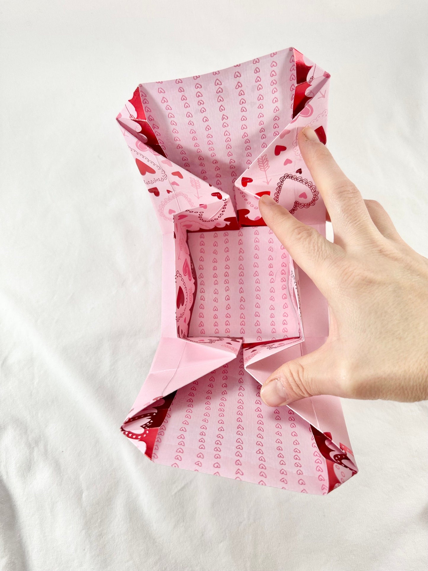 Red Pink Origami Gift Box, Glittery Gift Box, Gift for Her, Folded Gift Box, Handmade Gift Box, Origami Gift for Mom, Gift for Daughter