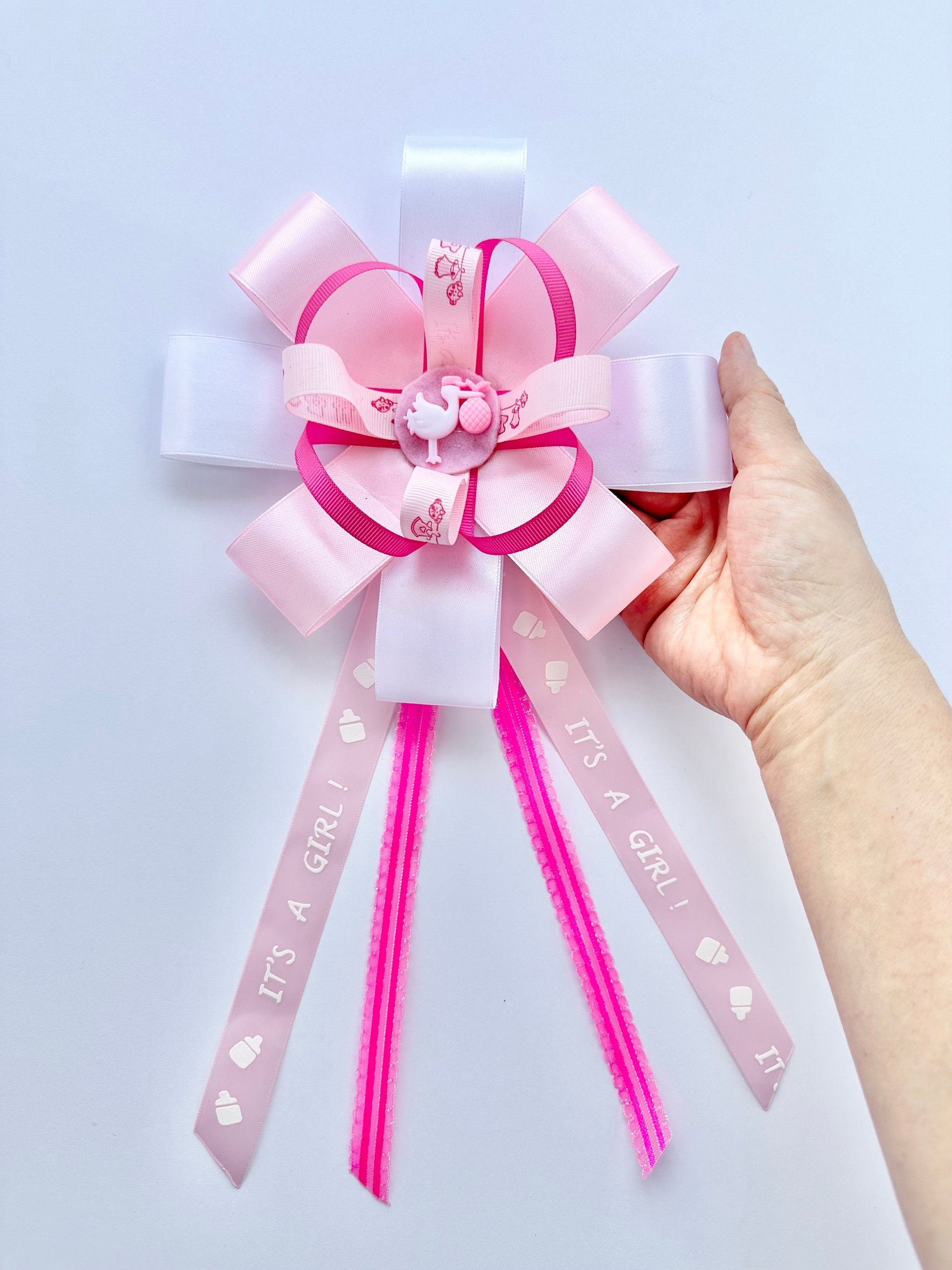 Baby Shower Bow, Baby Girl Bow, Pink Bow, Pink Hair Bow, Baby Shower Pin, Little Girl Bow Baby Shower Gift