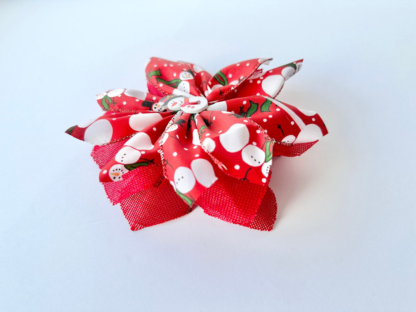 Handmade Red Snowman Hair Bow – Festive, Wired Ribbon & Christmas Charm