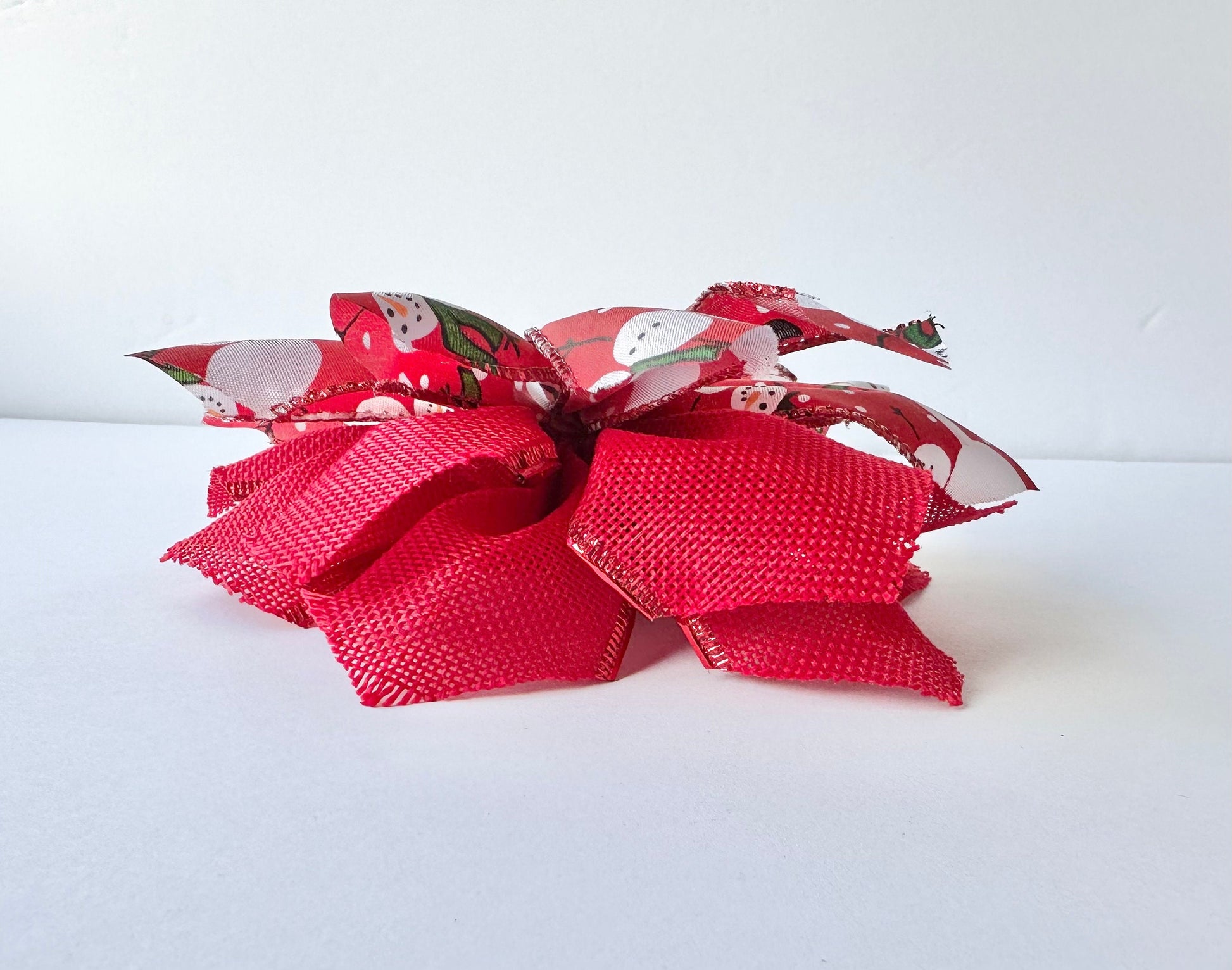Handmade Red Snowman Hair Bow – Festive, Wired Ribbon & Christmas Charm