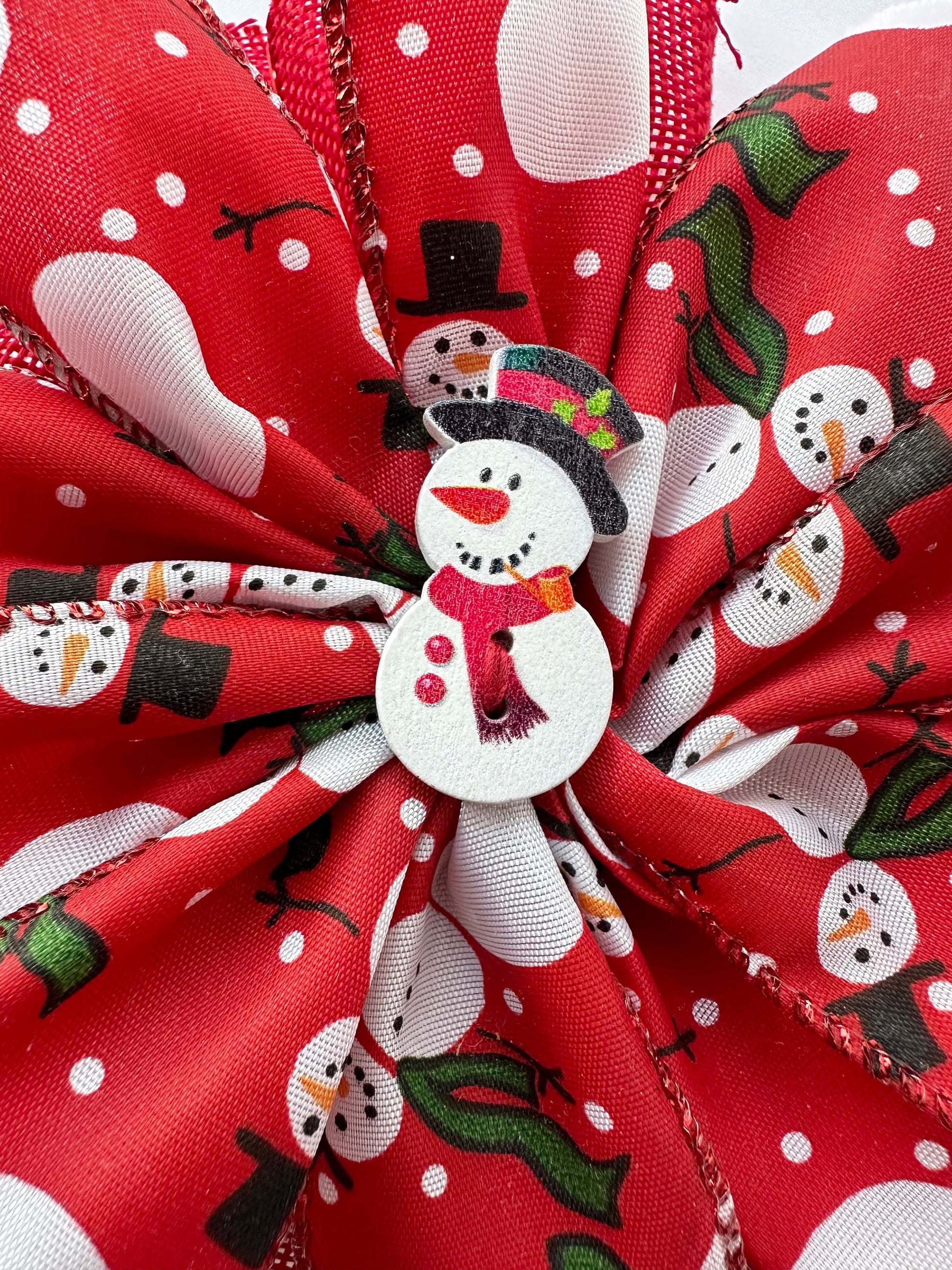 Handmade Red Snowman Hair Bow – Festive, Wired Ribbon & Christmas Charm