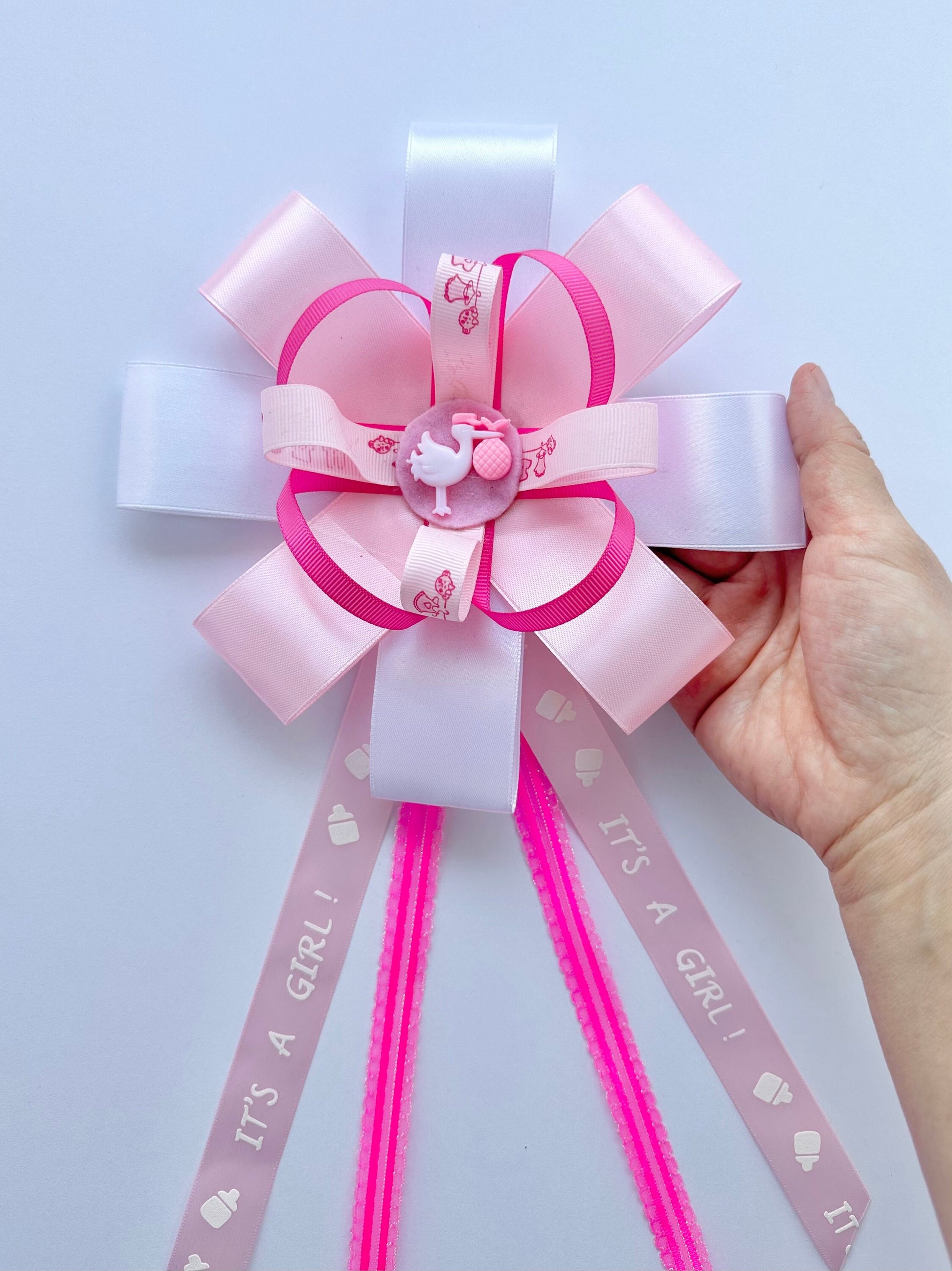 Baby Shower Bow, Baby Girl Bow, Pink Bow, Pink Hair Bow, Baby Shower Pin, Little Girl Bow Baby Shower Gift