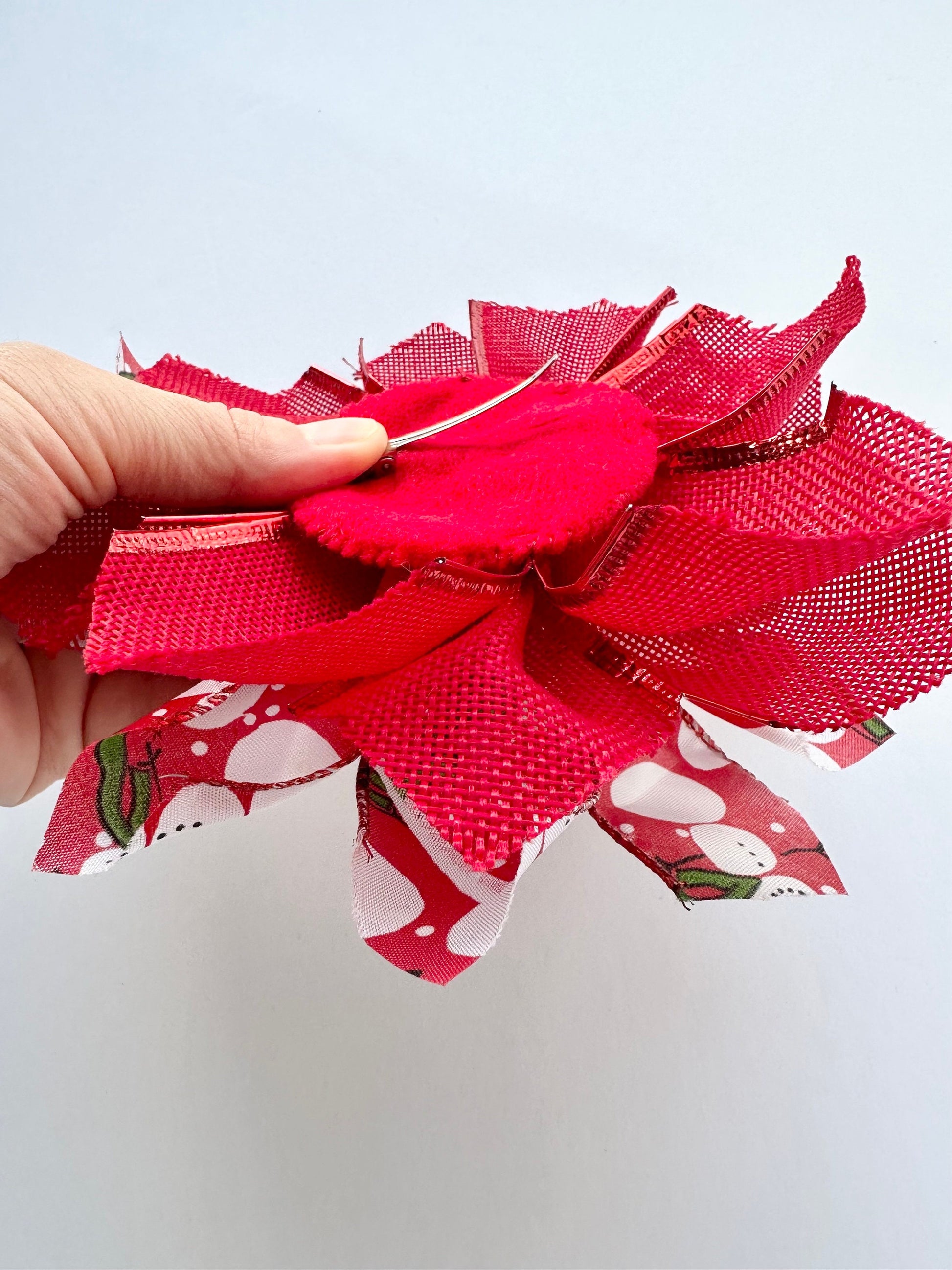 Handmade Red Snowman Hair Bow – Festive, Wired Ribbon & Christmas Charm