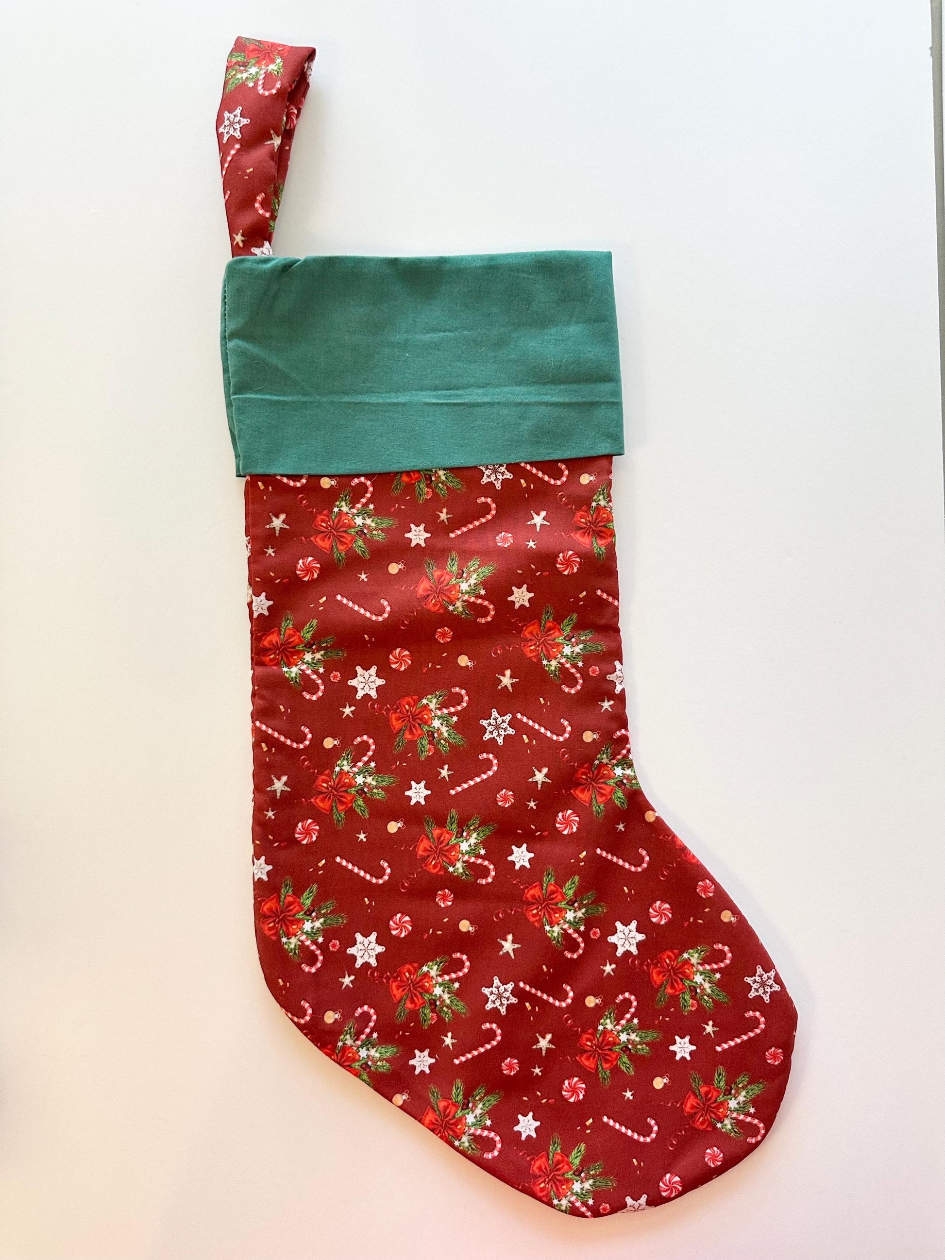 Red and Green Candy Cane Snowflake Christmas Stocking - Great for All Occasions