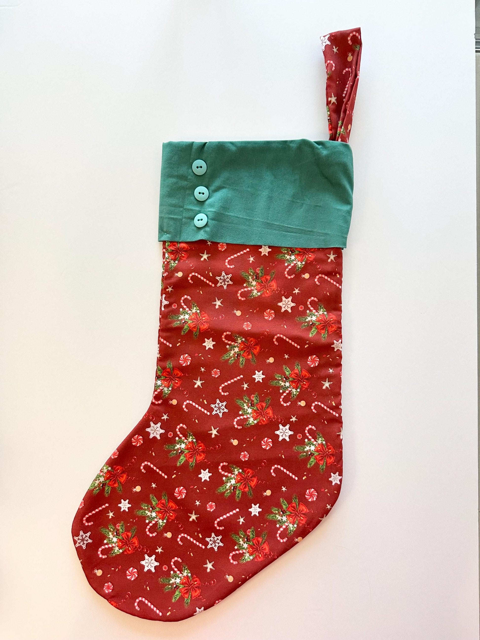 Red and Green Candy Cane Snowflake Christmas Stocking - Great for All Occasions