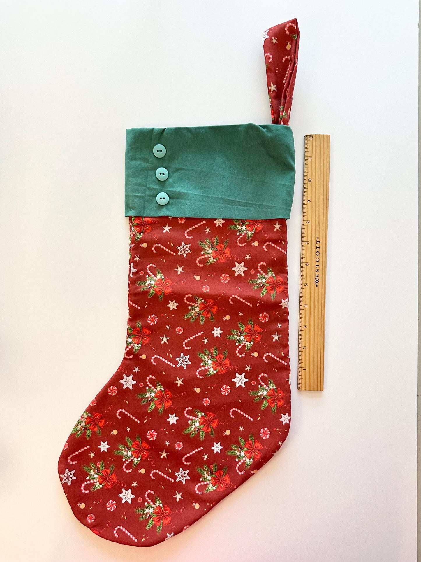 Red and Green Candy Cane Snowflake Christmas Stocking - Great for All Occasions