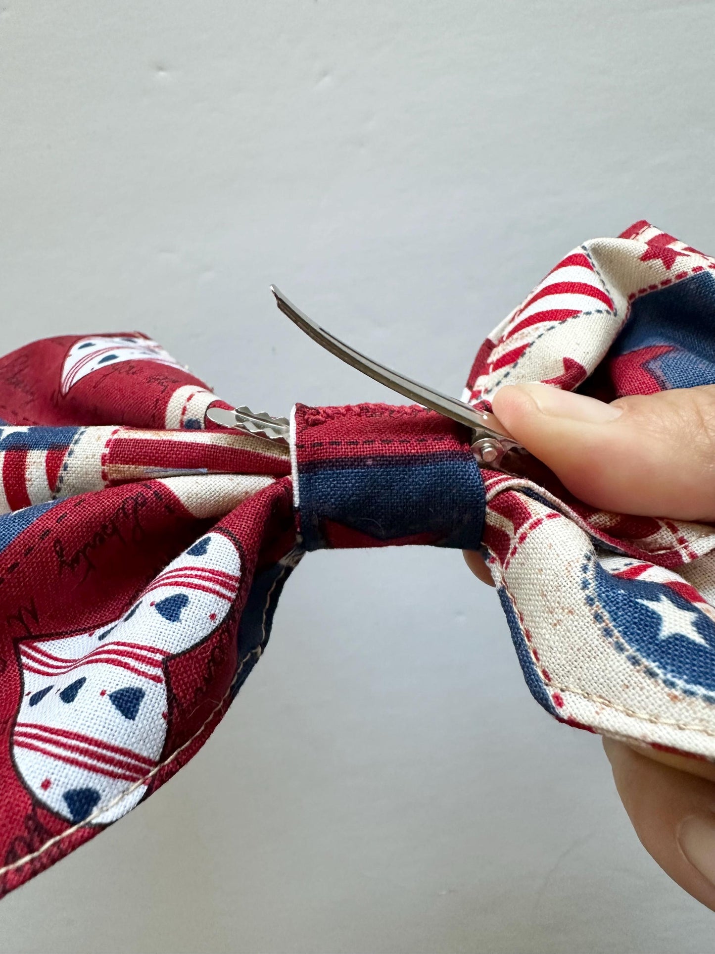 Red White & Blue Handmade Bow with Alligator Clip Attachment