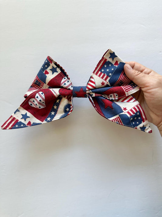 Red White & Blue Handmade Bow with Alligator Clip Attachment