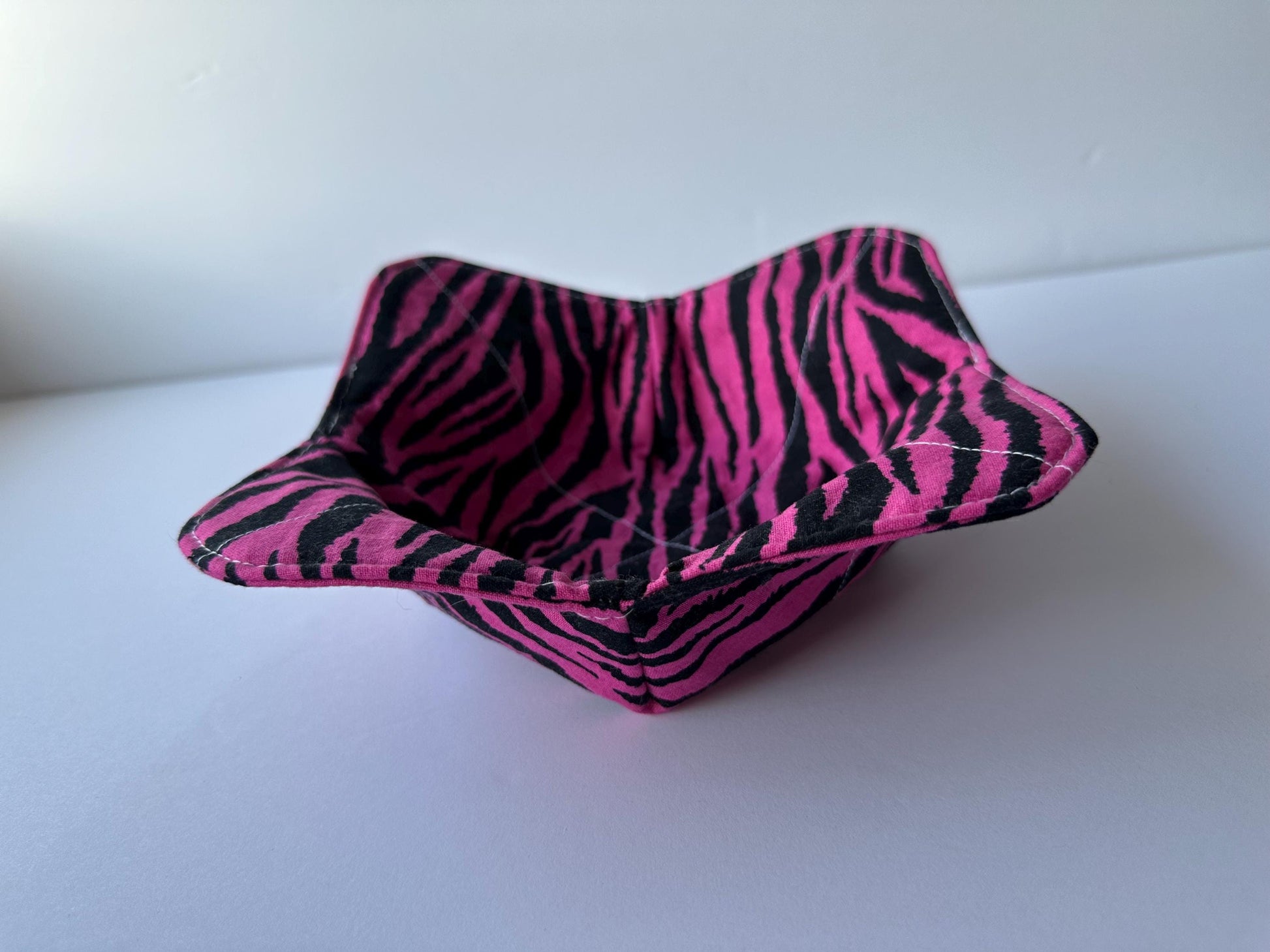 Fuchsia Pink & Black Zebra Stripe Bowl Cozy | Handmade Hot Bowl Holder | Kitchen Accessory