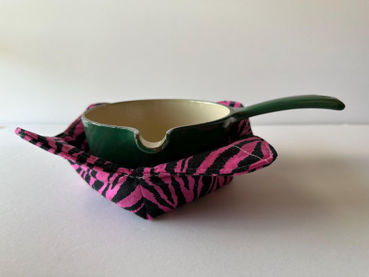 Fuchsia Pink & Black Zebra Stripe Bowl Cozy | Handmade Hot Bowl Holder | Kitchen Accessory