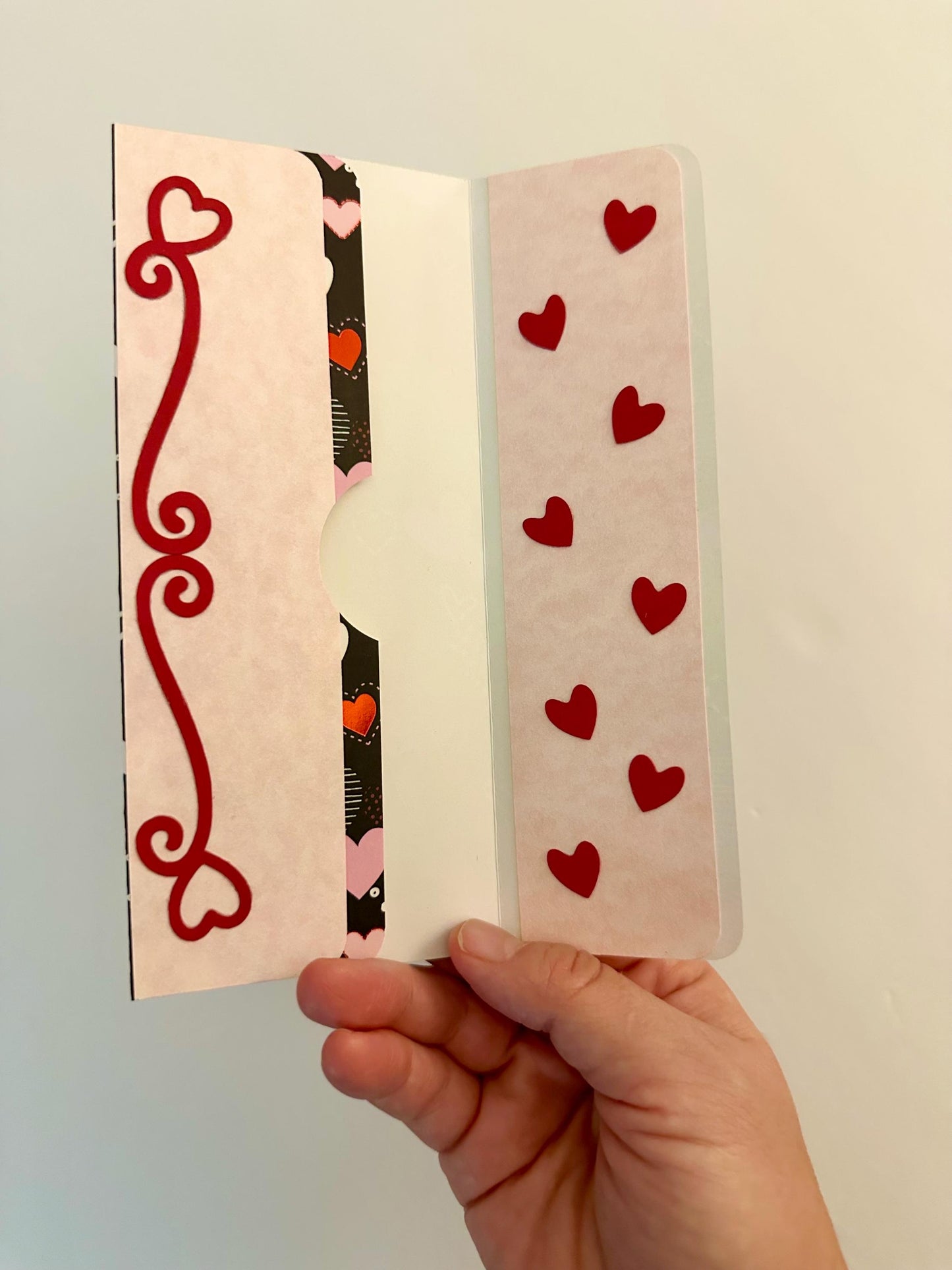 Handmade Valentine Gift Envelope | Pink, Red & White Hearts on Black Background | Cash and Gift Card Holder