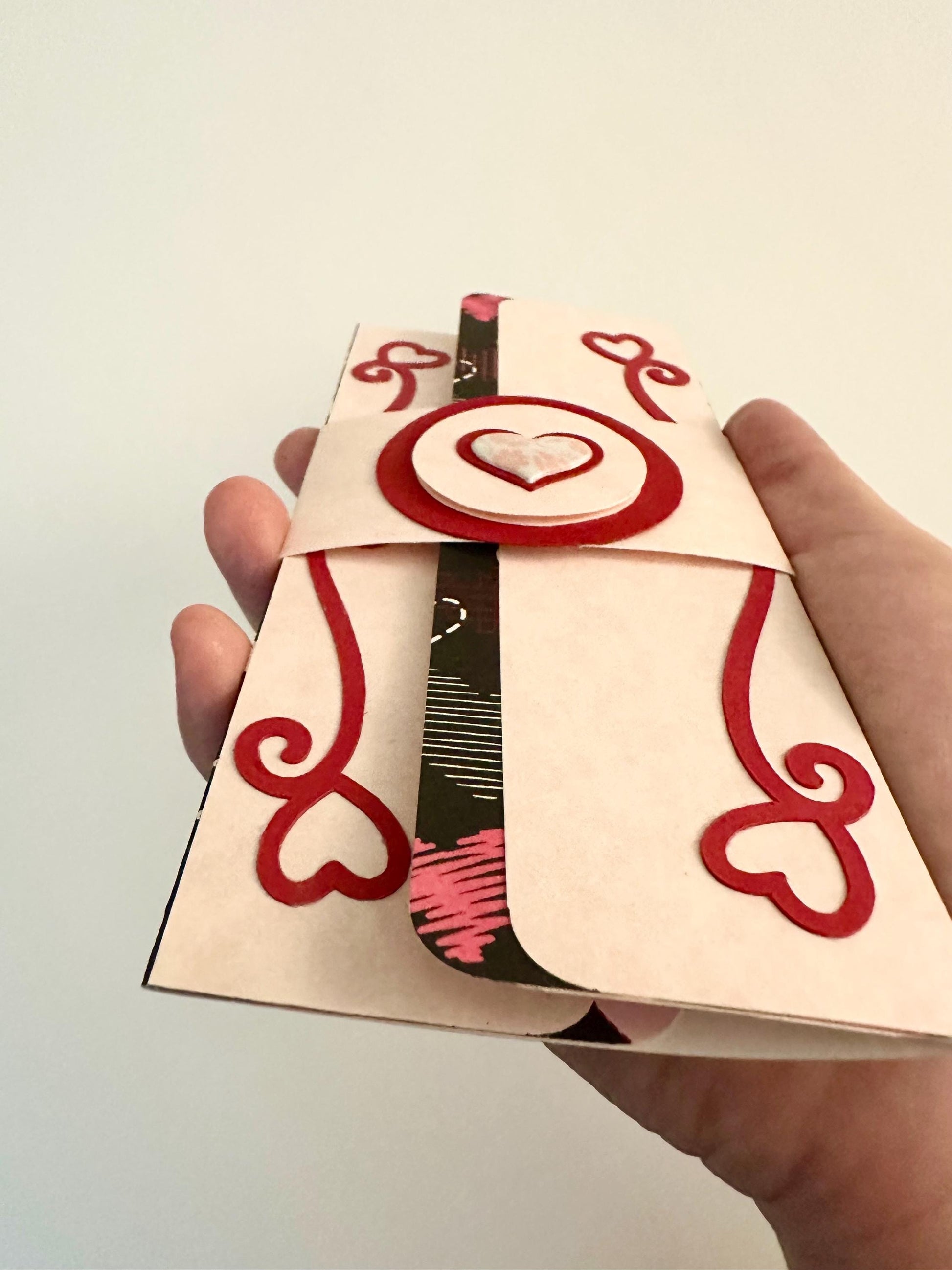 Handmade Valentine Gift Envelope | Pink, Red & White Hearts on Black Background | Cash and Gift Card Holder