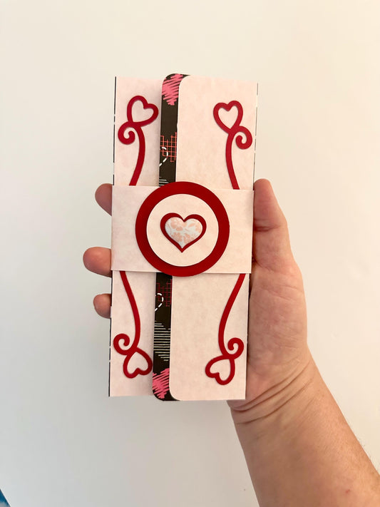Handmade Valentine Gift Envelope | Pink, Red & White Hearts on Black Background | Cash and Gift Card Holder