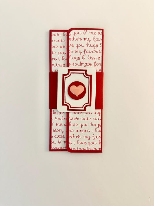 Handmade Red Gift Envelope with Cursive Love Phrases | Layered Belly Band Cash & Gift Card Holder